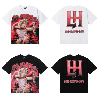 White Red Graphic Cherub Print Oversized T-Shirt