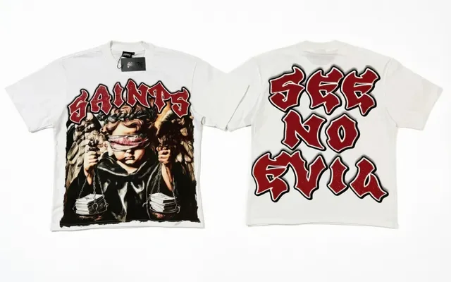 White Red Graphic-Print Crewneck T-Shirt 7