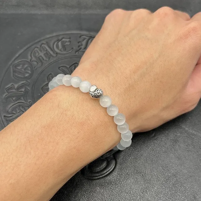 White Silver Beaded Translucent Stone Bracelet 2