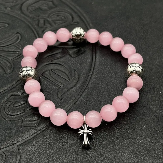 White Silver Beaded Translucent Stone Bracelet 3