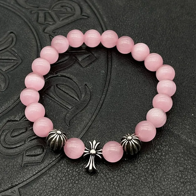 White Silver Beaded Translucent Stone Bracelet 5
