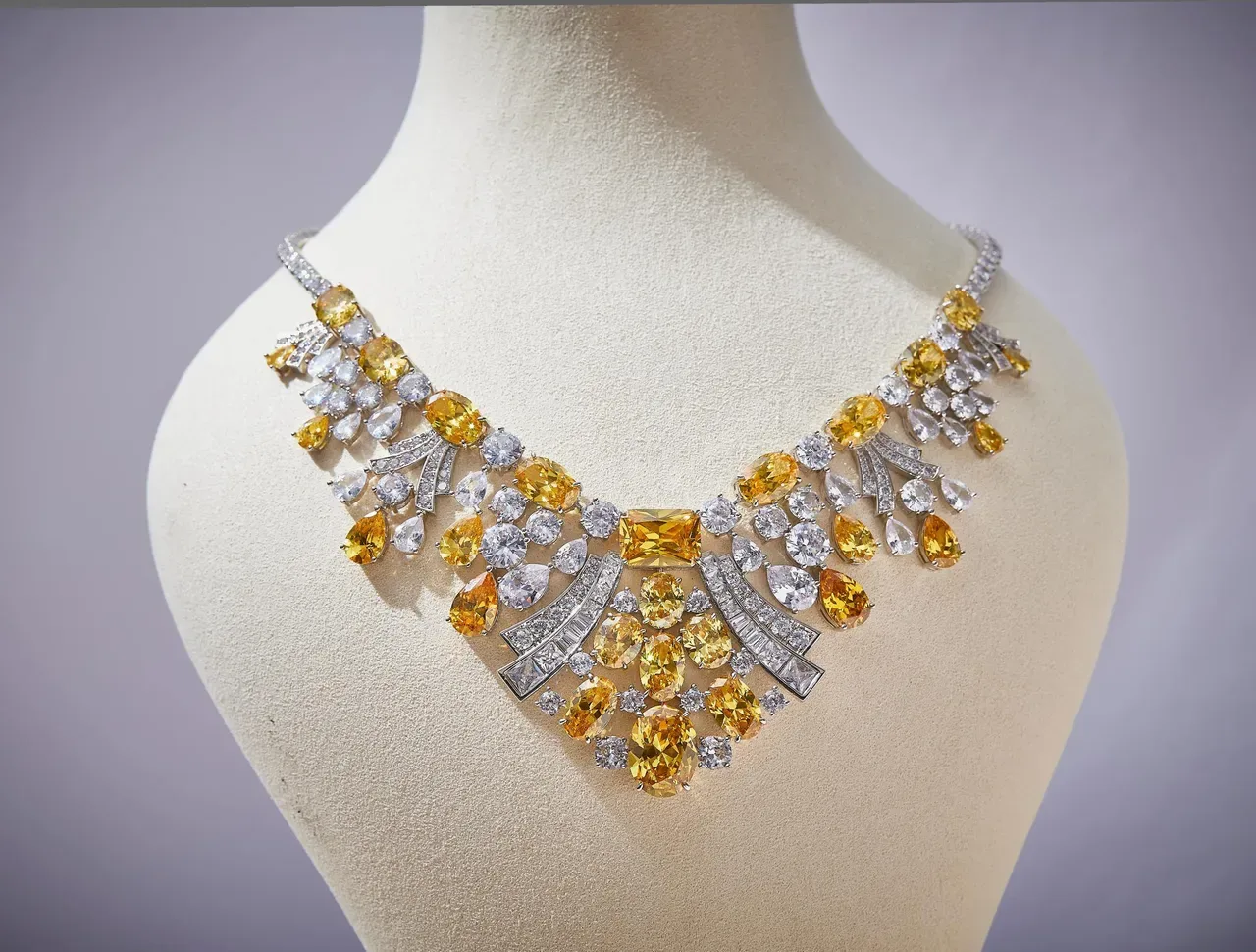 Yellow and Clear Gemstone Bib-Style High Jewelry Necklace 3