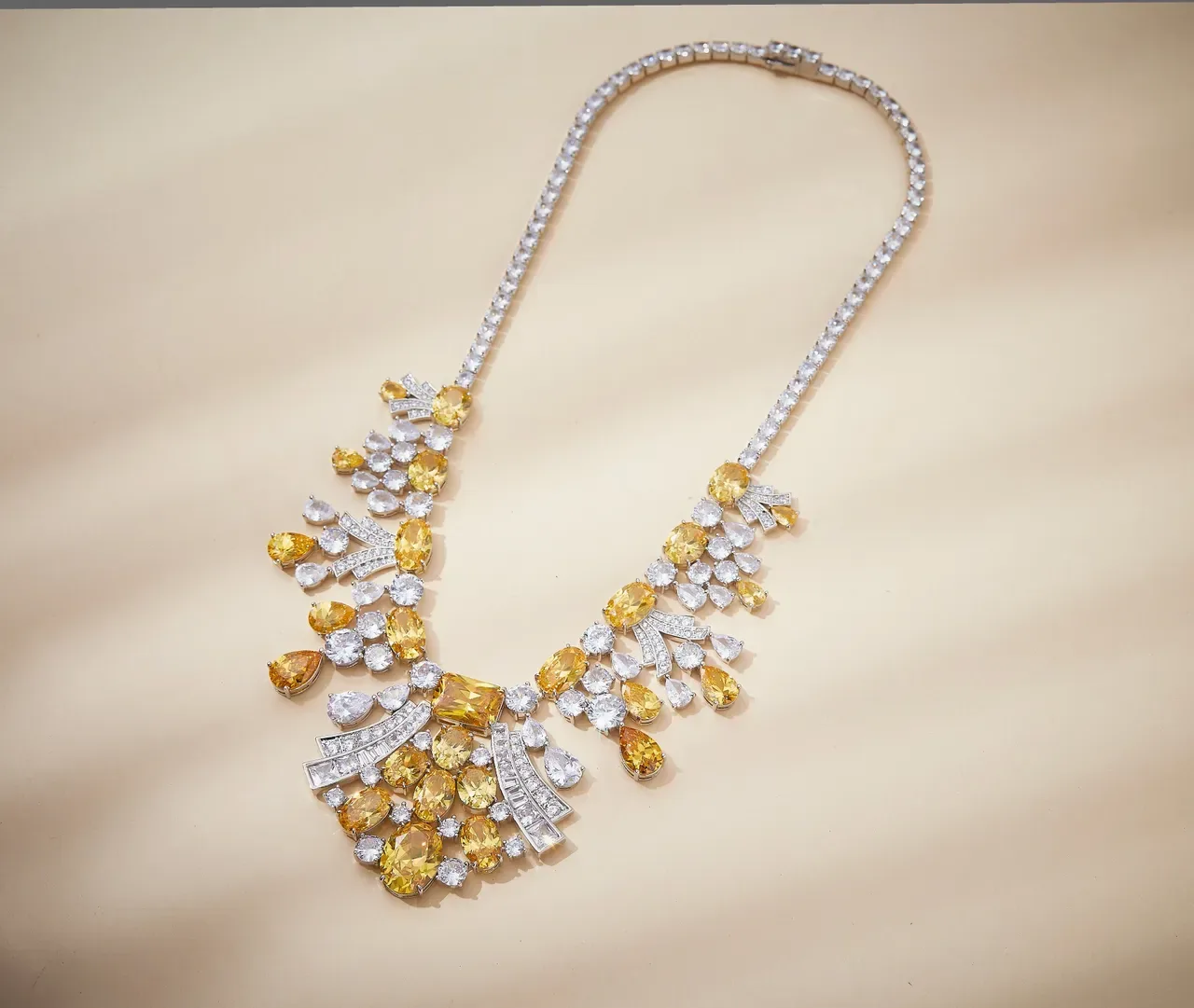 Yellow and Clear Gemstone Bib-Style High Jewelry Necklace 7