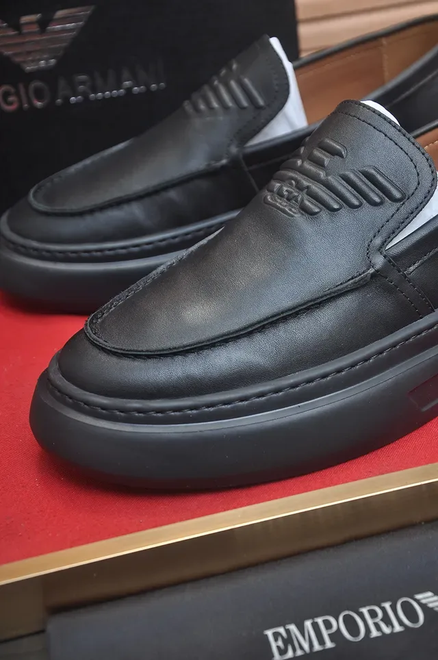 Giorgio Armani Black Brown Slip-On Platform Sole Loafer 2