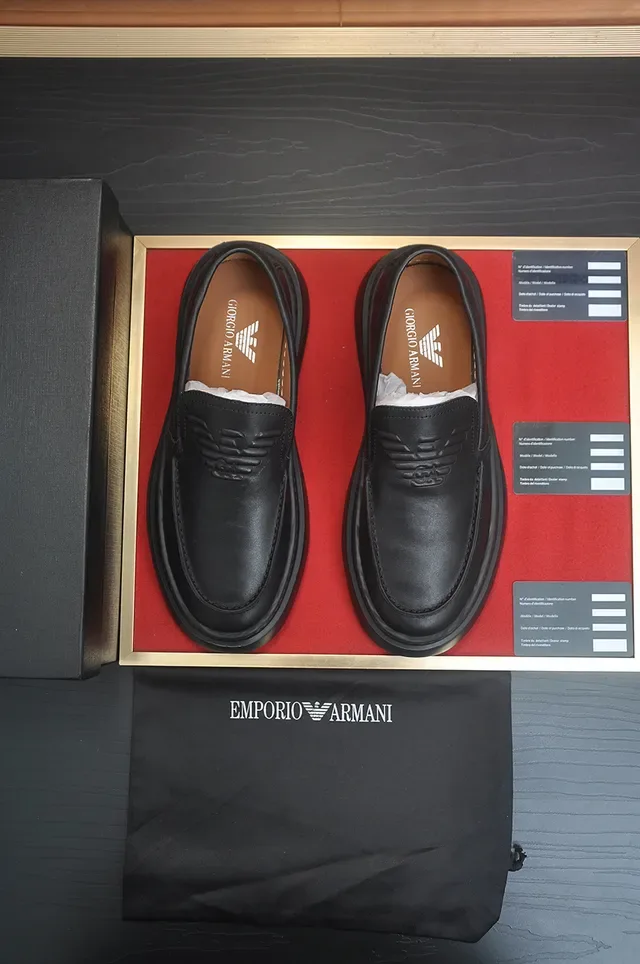 Giorgio Armani Black Brown Slip-On Platform Sole Loafer 5