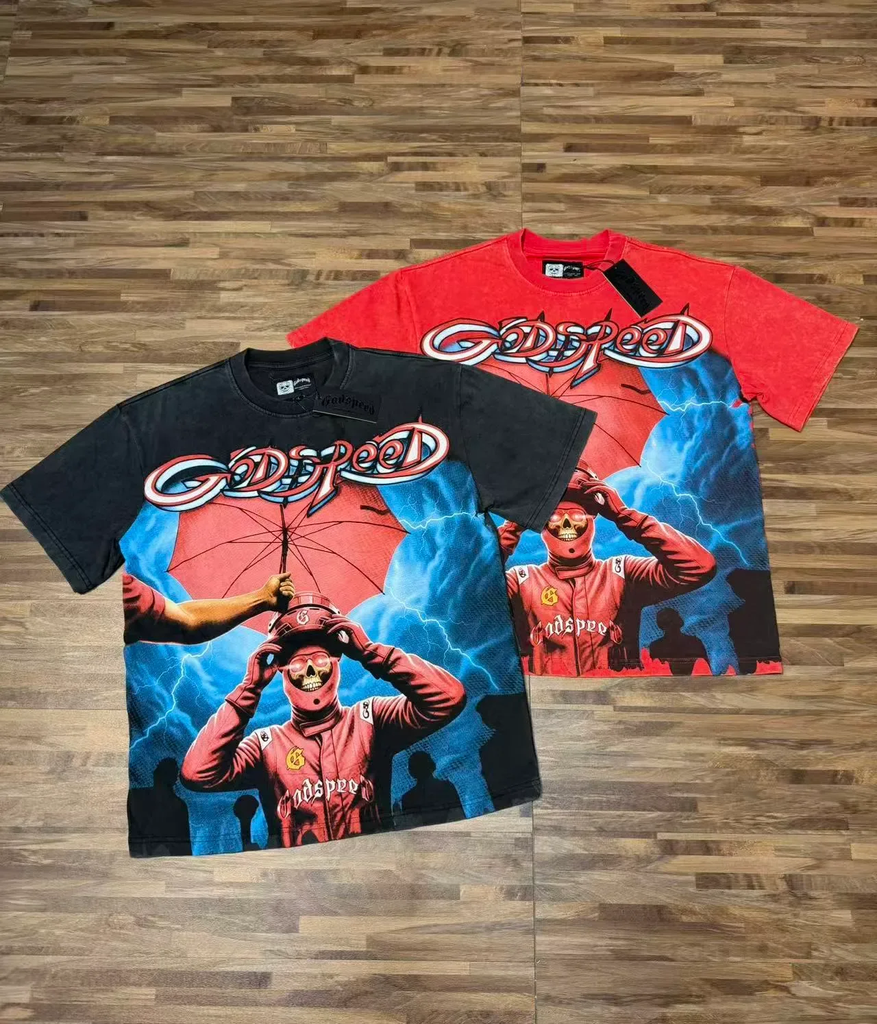 Camiseta negra acid wash con estampado gráfico Godspeed 3