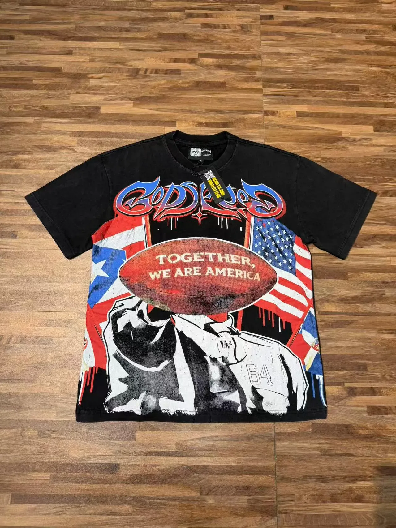 Camiseta Godspeed estampado gráfico desgastado americana 2