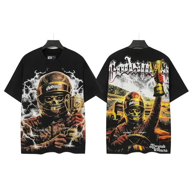 Camiseta negra Godspeed estampado gráfico de casco de calavera de piloto 2