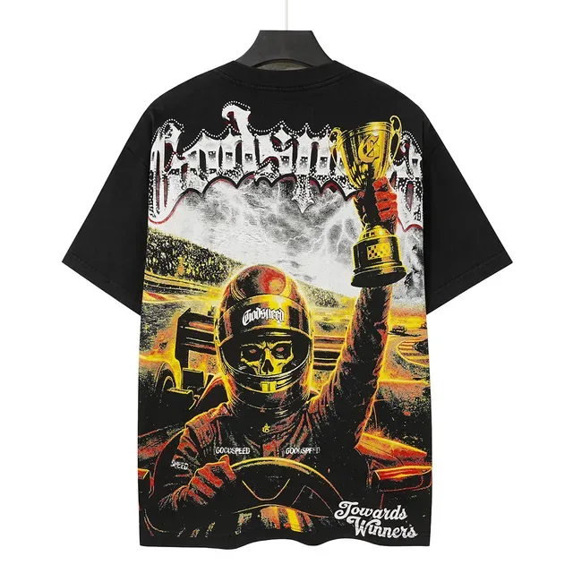 Camiseta negra Godspeed estampado gráfico de casco de calavera de piloto 4