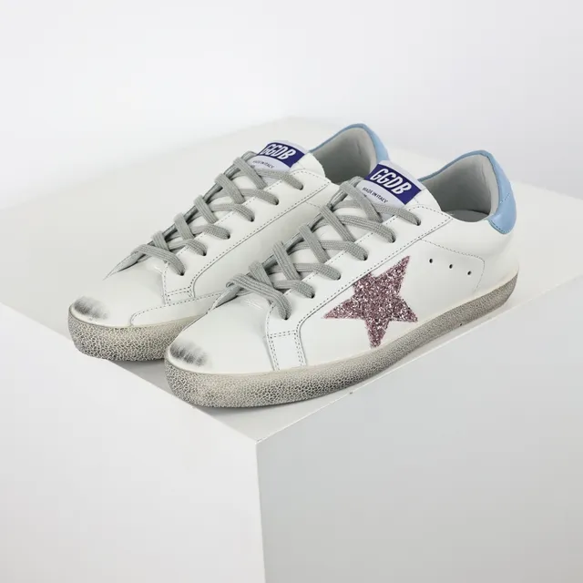 Golden Goose Superstar Tênis Lifestyle Branco e Rosa com Estrela de Brilho 2