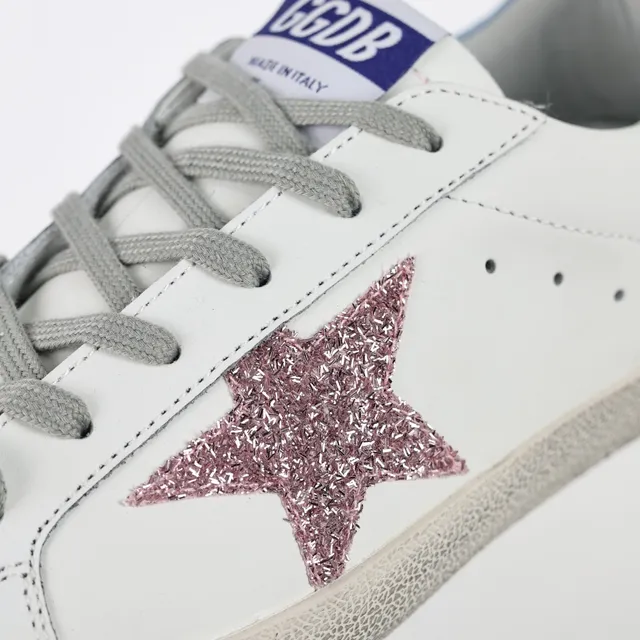 Golden Goose Superstar Tênis Lifestyle Branco e Rosa com Estrela de Brilho 6