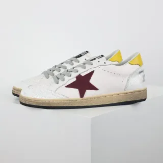 Golden Goose White Burgundy Cracked Leather Upper Star Side Patch Lifestyle Sneakers