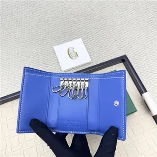 Goyard Keyholder Wallet Blue White Tri-Fold Contrasting Stitching Short Wallet