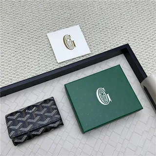 Goyard Keyholder Wallet Bleu Blanc Tri-Fold Couture Contrastante Portefeuille Court 7