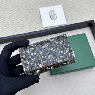 Goyard Keyholder Wallet Bleu Blanc Tri-Fold Couture Contrastante Portefeuille Court 12