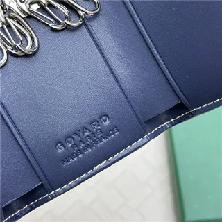 Goyard Keyholder Wallet Bleu Blanc Tri-Fold Couture Contrastante Portefeuille Court 14