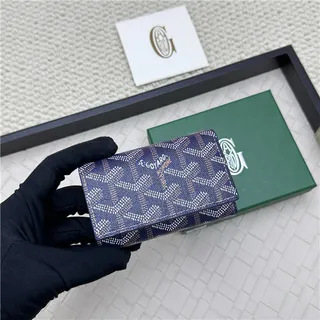 Goyard Keyholder Wallet Bleu Blanc Tri-Fold Couture Contrastante Portefeuille Court 18