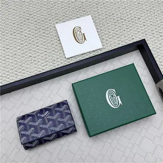 Goyard Keyholder Wallet Bleu Blanc Tri-Fold Couture Contrastante Portefeuille Court 19