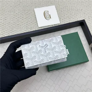 Goyard Keyholder Wallet Bleu Blanc Tri-Fold Couture Contrastante Portefeuille Court 24