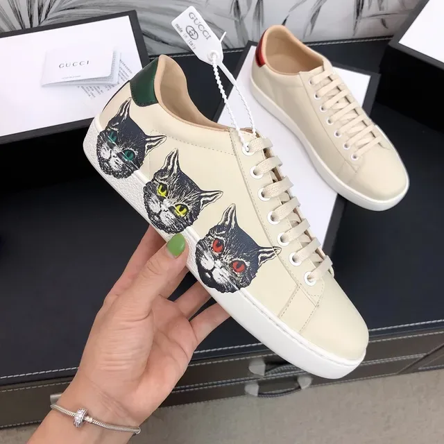 Gucci Ace طباعة القطة Off-White أحذية رياضية لنمط الحياة 4