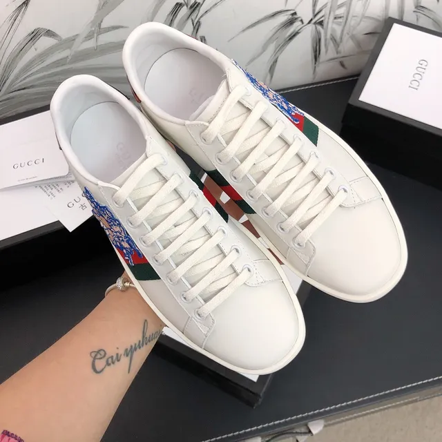 Gucci Ace Embroidered Web Stripe White Lifestyle Sneakers 2