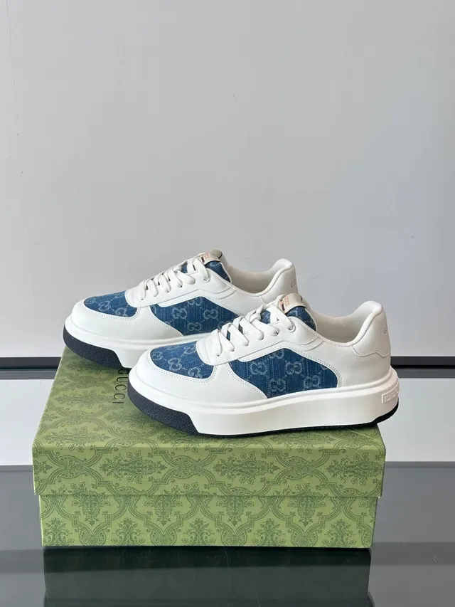 Gucci Ace White and Blue GG Monogram Lifestyle Sneakers 4