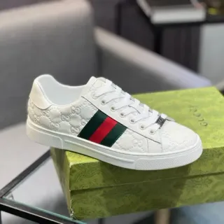 Gucci Ace Blanco Relief GG Monogram Web Stripe Lifestyle Sneakers
