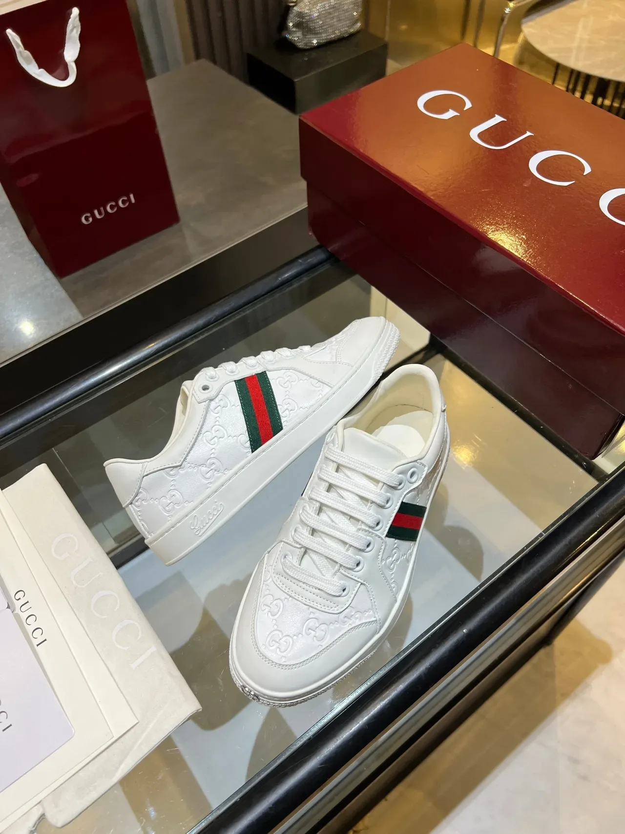 Gucci Ace White GG Monogram Web Stripe Lifestyle Sneakers 2