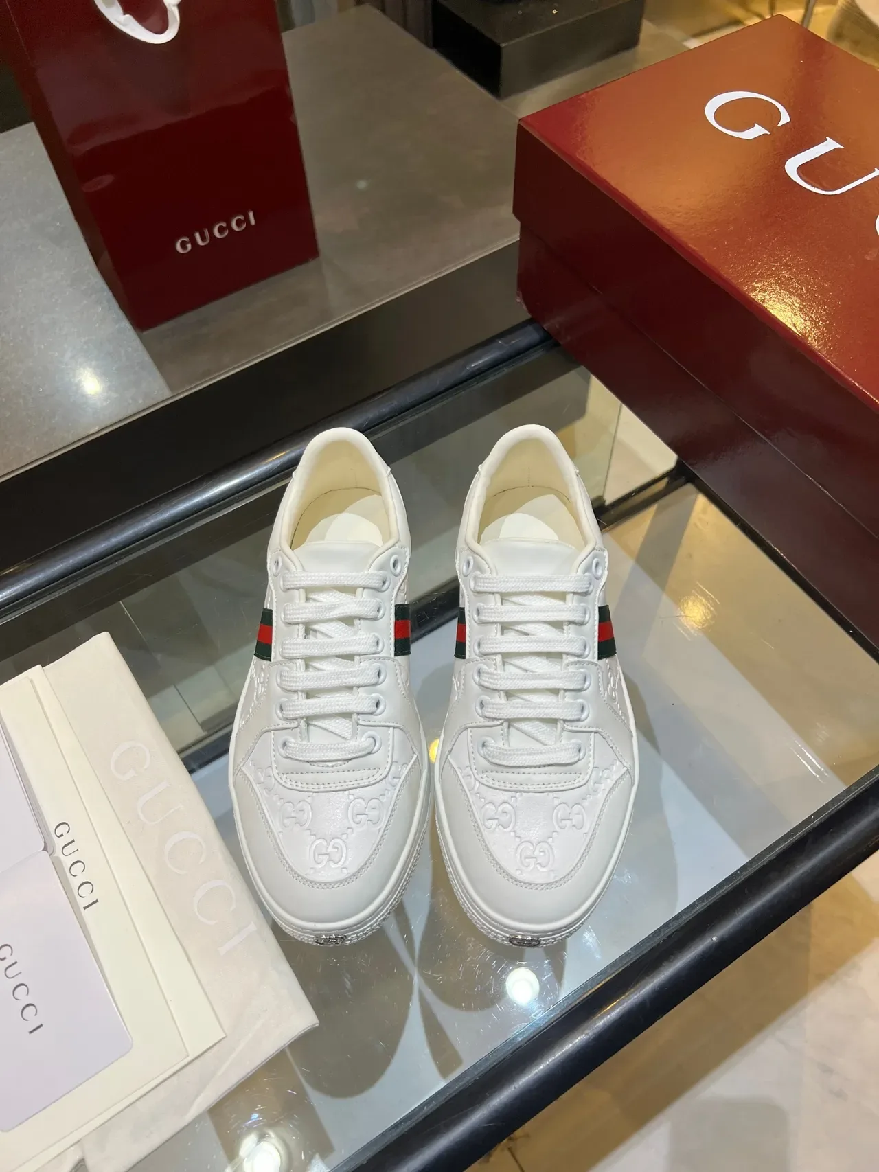 Gucci Ace White GG Monogram Web Stripe Lifestyle Sneakers 3