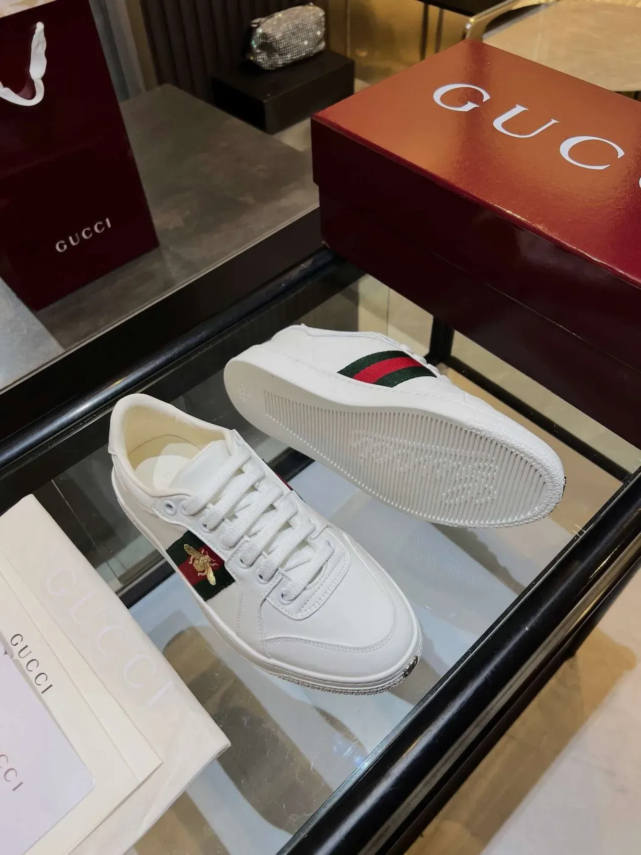 Gucci Ace White Green Red Web Stripe Embroidered Bee Lifestyle Sneakers 2