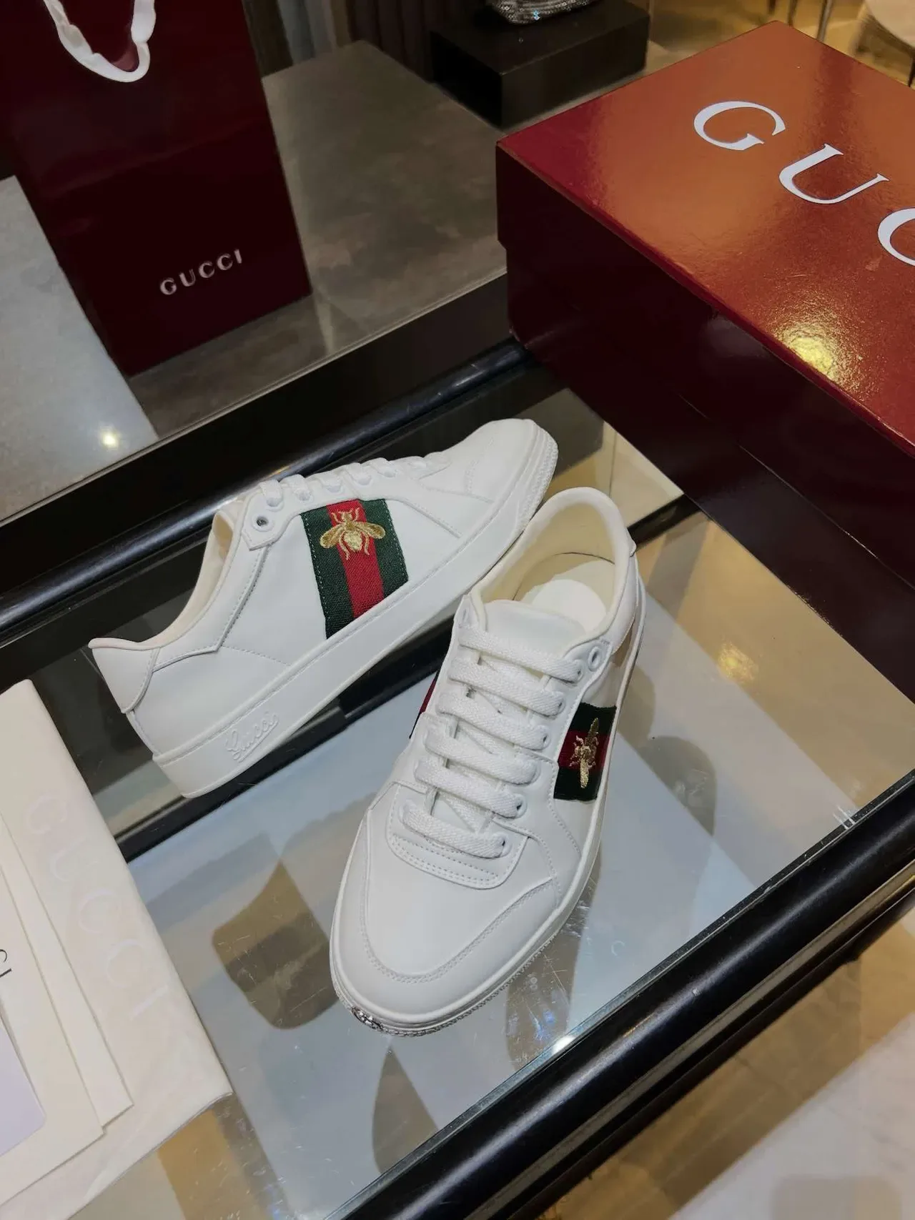 Gucci Ace White Green Red Web Stripe Embroidered Bee Lifestyle Sneakers 3