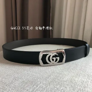 Gucci स्वचालित स्लाइडिंग बकल काला चमड़ा बेल्ट