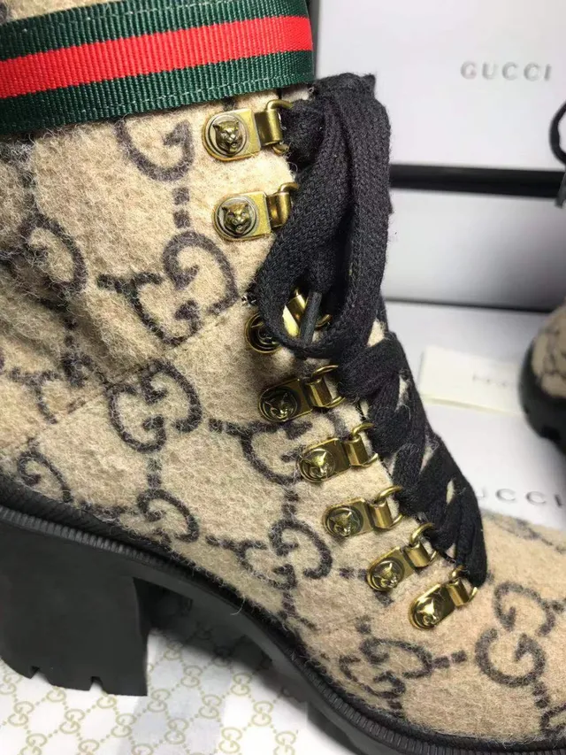 Gucci बेज काला GG Monogram ऊन वेब स्ट्राइप बकल स्ट्रैप एंक्ल बूट 3