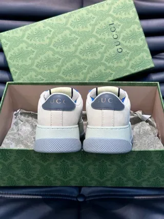 Gucci Beige Blue Laceless Strap Closure Interlocking G Logo Lifestyle Sneakers 2