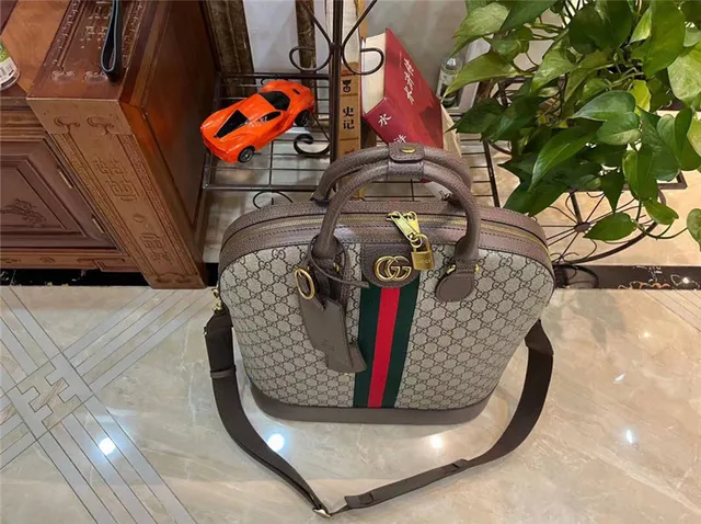 Gucci বেইজ ব্রাউন GG Monogram Canvas Web Stripe Accent Boston Bag 3