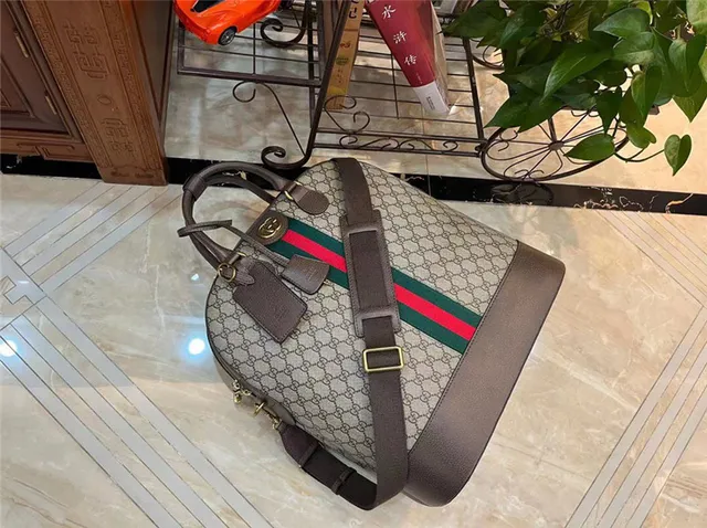 Gucci বেইজ ব্রাউন GG Monogram Canvas Web Stripe Accent Boston Bag 4