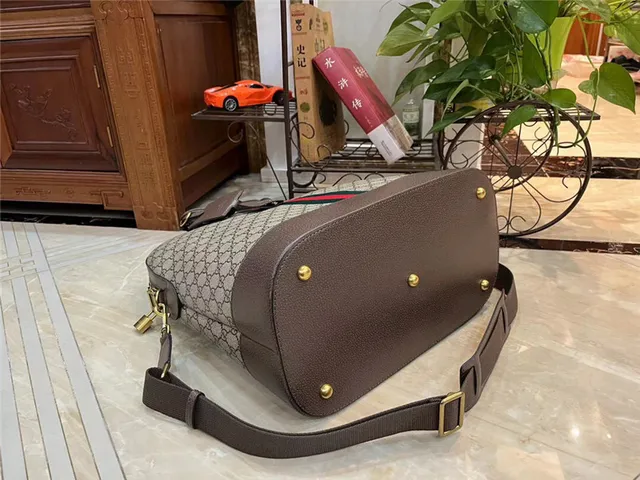 Gucci বেইজ ব্রাউন GG Monogram Canvas Web Stripe Accent Boston Bag 5