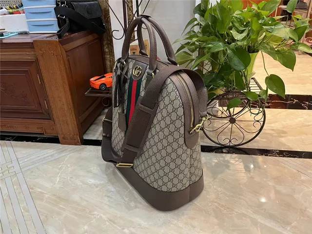Gucci বেইজ ব্রাউন GG Monogram Canvas Web Stripe Accent Boston Bag 9