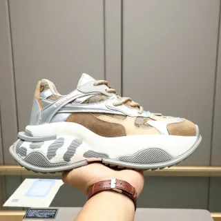 Gucci Beige Brown Multi-Material Upper Metallic Silver Straps Chunky Sneakers