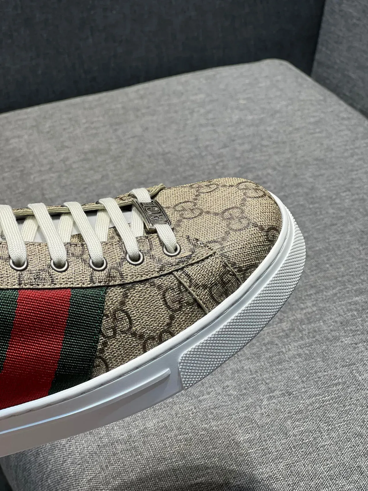 Gucci Sneakers Lifestyle Beige Vert Monogramme Toile Rayures Web 3