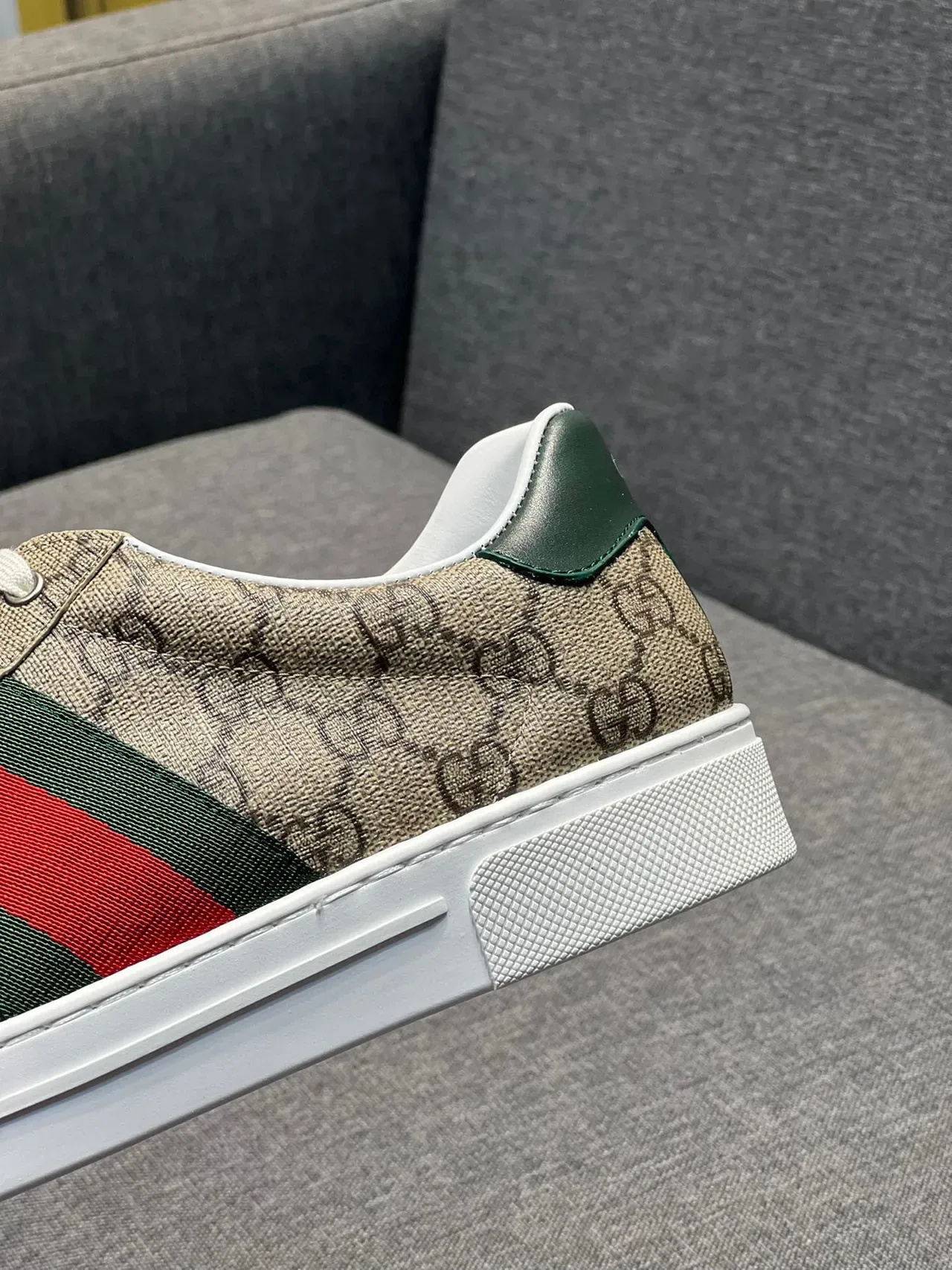 Gucci Sneakers Lifestyle Beige Vert Monogramme Toile Rayures Web 8