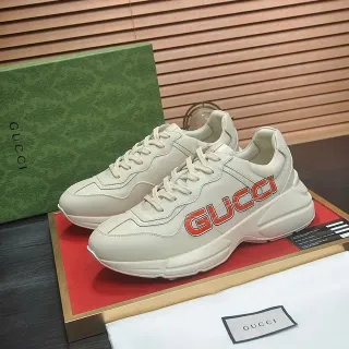 Gucci Beige Rojo Suela Chunky Lateral Logo Print Lifestyle Sneakers
