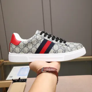 Gucci Beige Rojo GG Monogram Lona Web Stripe Side Panel Lifestyle Sneakers
