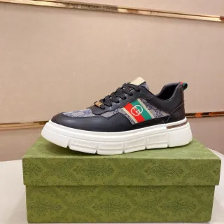 Gucci Black Beige Chunky Platform Sole Leather And GG Canvas Upper Lifestyle Sneakers — Gucci catalogue photo from WWTop Yupoo