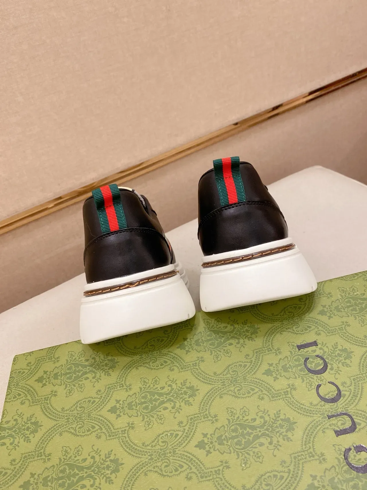 Gucci Black Beige Chunky Platform Sole Leather And GG Canvas Upper Lifestyle Sneakers 3