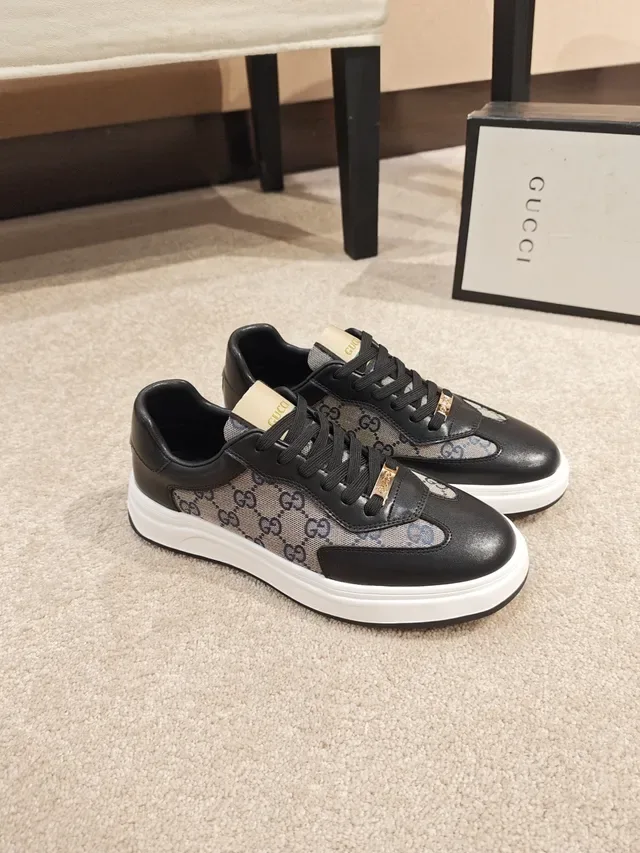 Gucci Black Beige GG Monogram Canvas Leather Overlays Lifestyle Sneakers 4