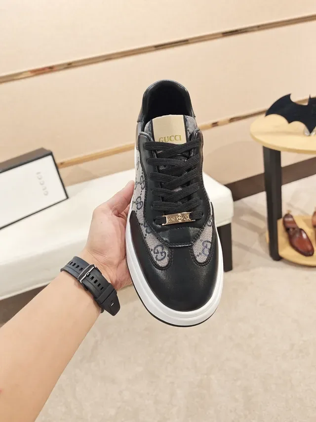 Gucci Black Beige GG Monogram Canvas Leather Overlays Lifestyle Sneakers 5