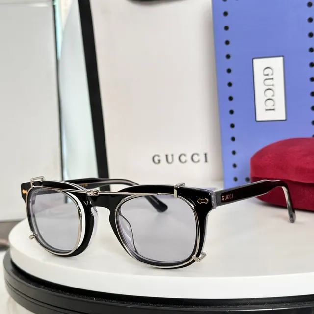 Gucci Gafas de Sol Negro Dorado Doble Marco Lente Redonda 3