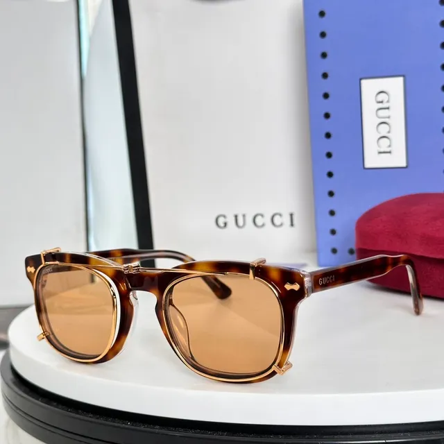 Gucci Gafas de Sol Negro Dorado Doble Marco Lente Redonda 6