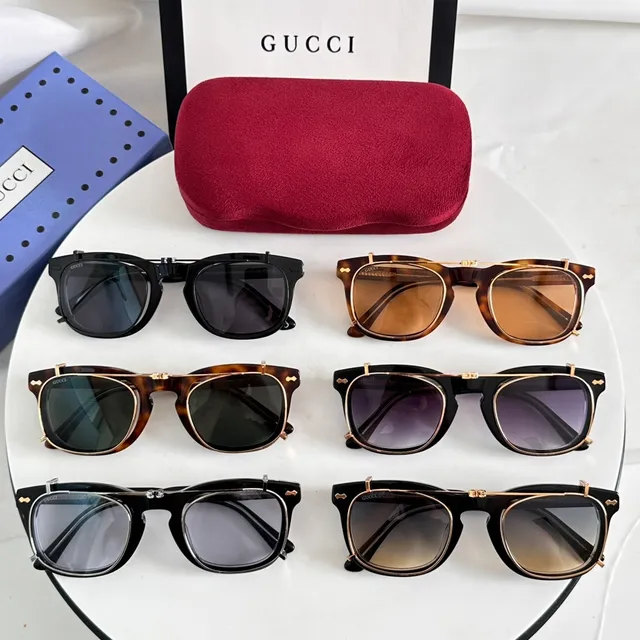 Gucci Gafas de Sol Negro Dorado Doble Marco Lente Redonda 8